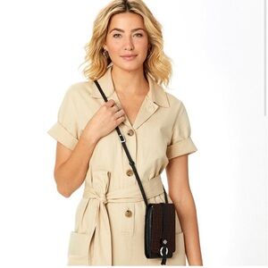 BRIGHTON Toledo Phone Organizer in Leather Black Croco Minimalist Crossbody